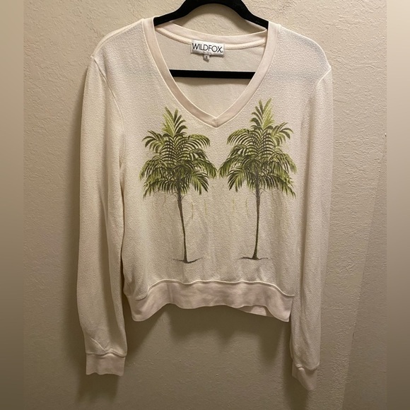 Wildfox Twin Palm Tree V-Neck Pullover Sweatshirt Size Small - Picture 4 of 12